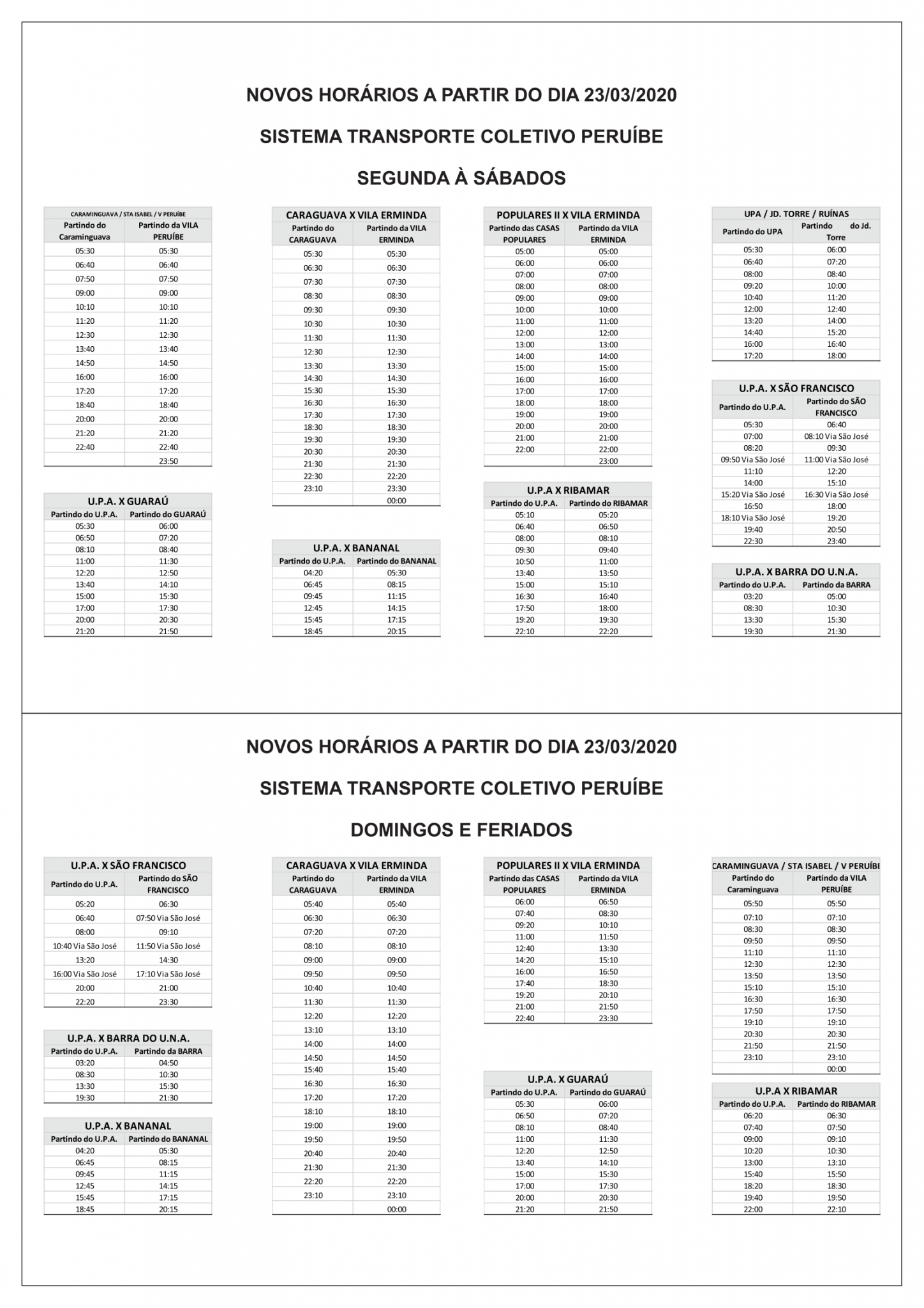 Novos horários de ônibus a partir de 23/03 - Prefeitura Municipal da
