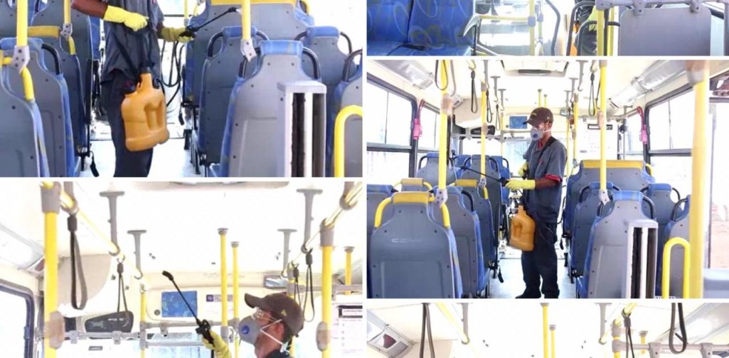 Os ônibus estão sendo higienizados para maior segurança sanitária