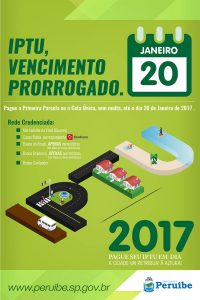 Primeira Parcela ou Cota Única do IPTU 2017 foi prorrogada para o dia 20 de Janeiro.