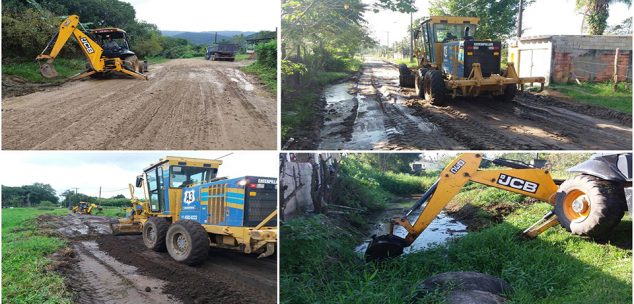 Realização de serviços de limpeza de valas e manutenção das ruas em vários bairros.