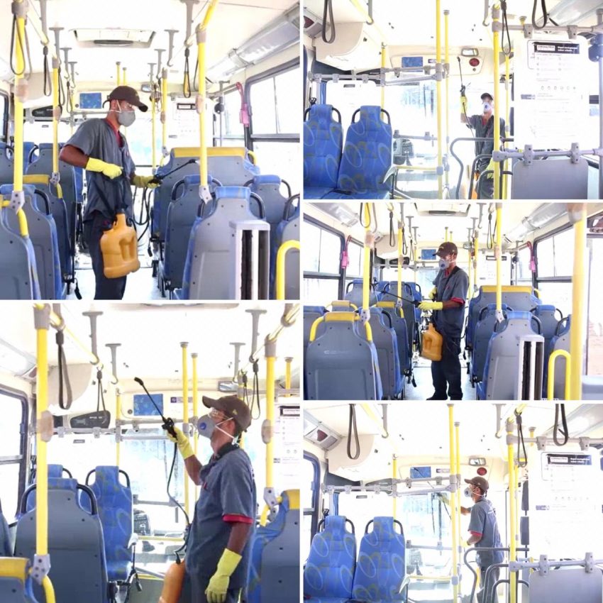 Os ônibus estão sendo higienizados para maior segurança sanitária