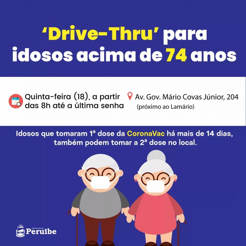 IDOSOS ACIMA DE 74 ANOS TERÃO ‘DRIVE-THRU’ NESTA QUINTA-FEIRA
