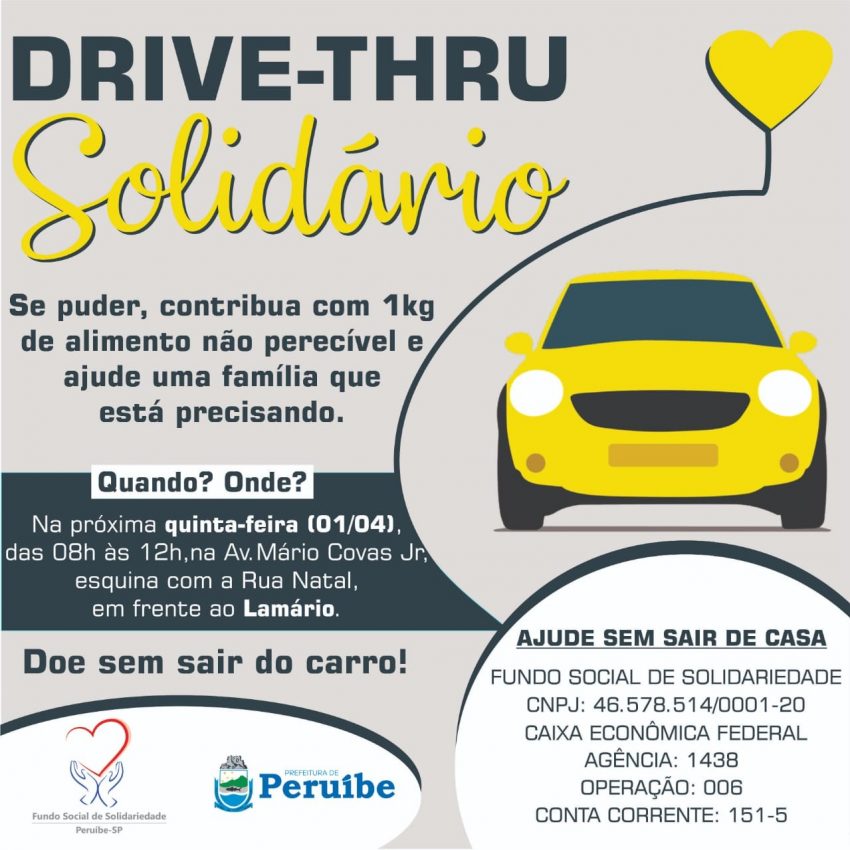 DRIVE-THRU SOLIDÁRIO ACONTECE NESTA QUINTA-FEIRA (01/04)