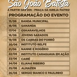 CONFIRA PROGRAMAÇÃO DA FESTA DO PADROEIRO SÃO JOÃO BATISTA